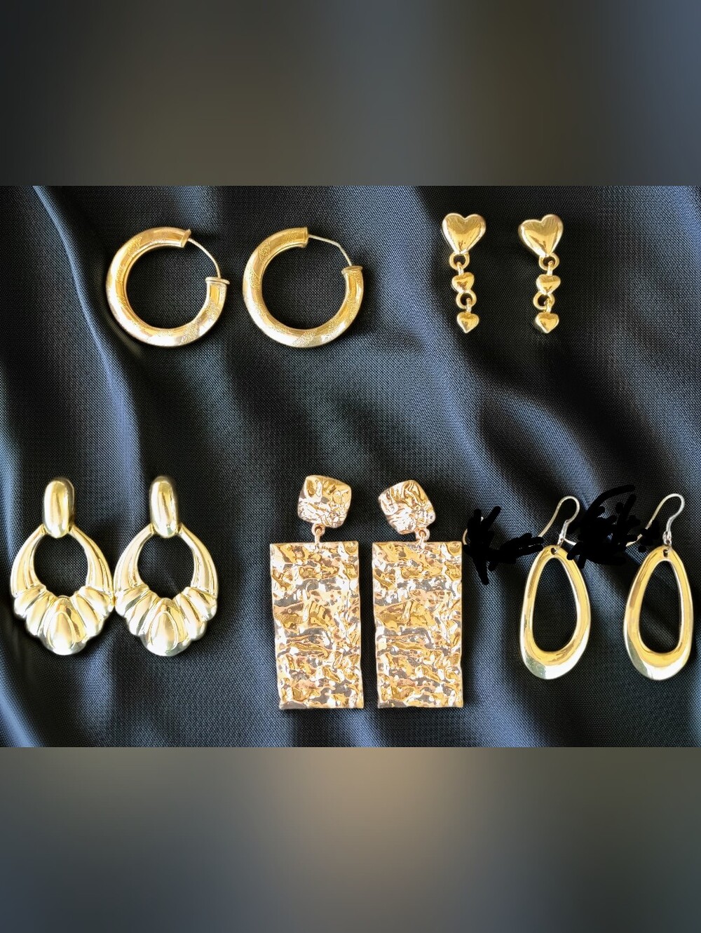 Vintage 80s 90s Gold Statement Earrings Lot 5 Pairs Pierced Runway Maximalist